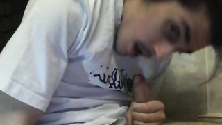 Self-sucking hunk masturbates and tastes his own cum