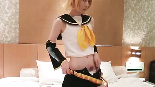 Cosplaying Asian Crossdresser Masturbates